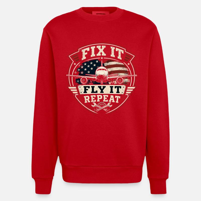 Luftfahrt Wartung Flugzeug Technik Profi - Heavyweight Oversized Organic Crew Neck Made in EU - Rot