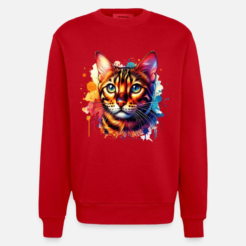 Motif du chat du Bengale - Sweat bio épais oversize fabriqué en UE - rouge