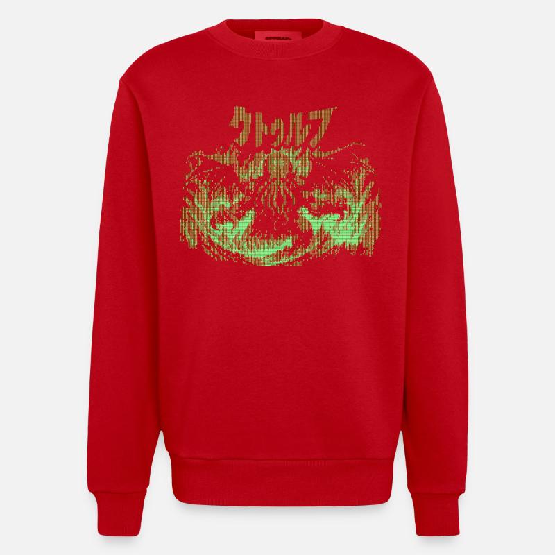 Cthulhu Pixel CRT Néon Vert - Sweat bio épais oversize fabriqué en UE - rouge