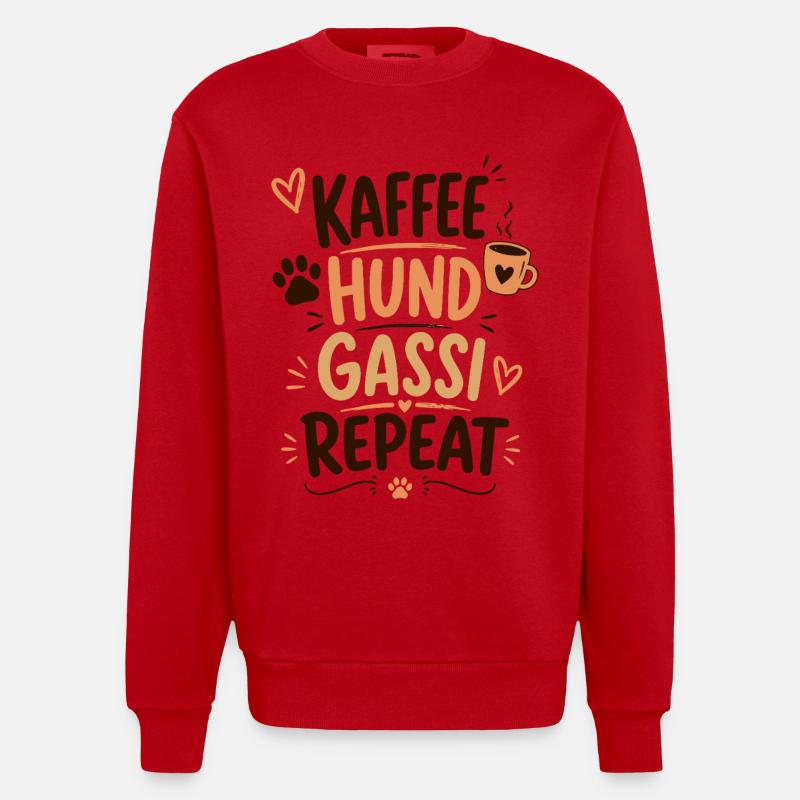 Kaffee Hund Gassi Repeat - Heavyweight Oversized Organic Crew Neck Made in EU - Rot