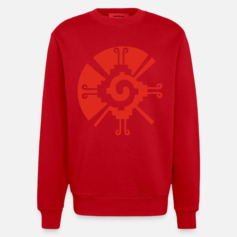 Solar Geometric Pattern (Red) - Heavyweight Oversized Organic Crew Neck Made in EU - red