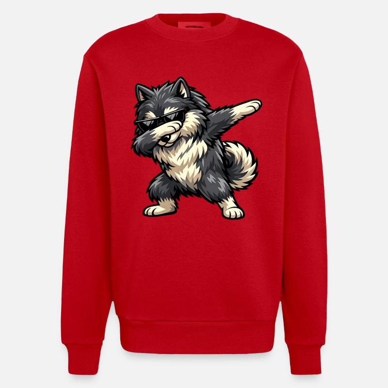 Dabbing Wolfsspitz - Heavyweight Oversized Organic Crew Neck Made in EU - Rot