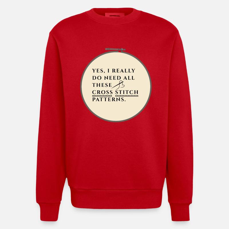 Cross Stitch Pattern Obsession - Heavyweight Oversized Organic Crew Neck Made in EU - red