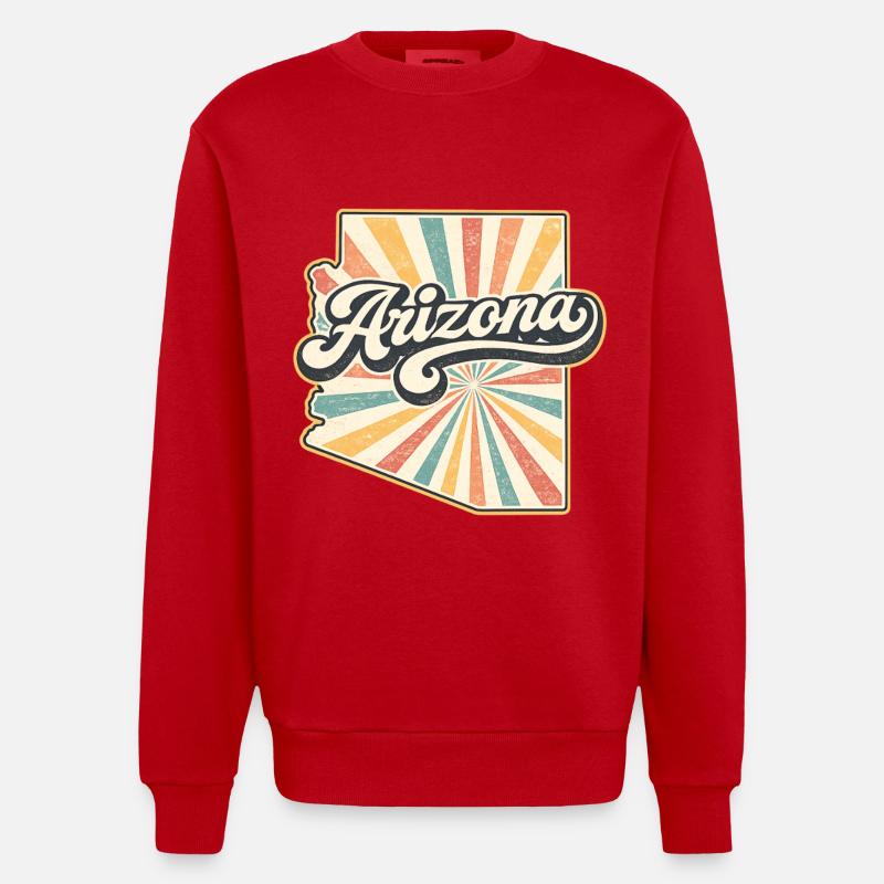 Arizona Retro Sunburst Script - Heavyweight Oversized Organic Crew Neck Made in EU - red