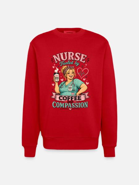 Nurse Fueled by Coffee and Compassion - Heavyweight Oversized Organic Crew Neck Made in EU - red