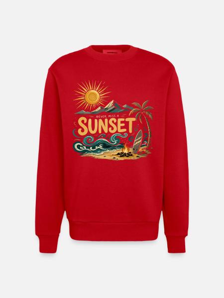 Sunset on the beach surf - Heavyweight Oversized Organic Crew Neck Made in EU - red