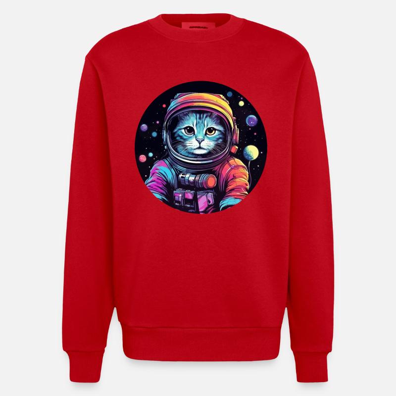 Astronaute de l’espace Cat - Sweat bio épais oversize fabriqué en UE - rouge