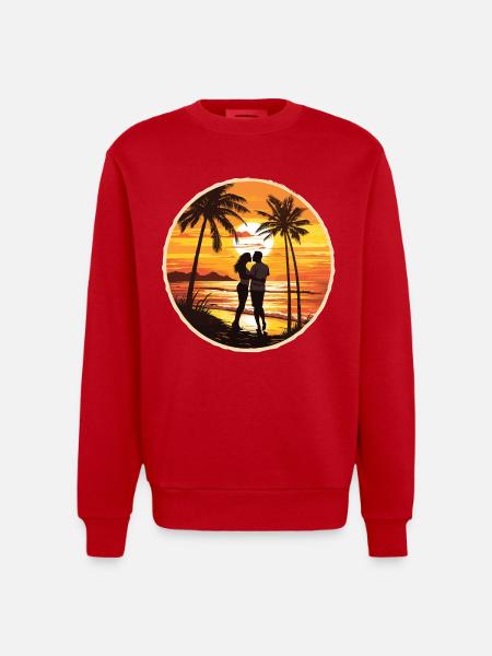 Beach, Island, Sea, Sunset - Heavyweight Oversized Organic Crew Neck Made in EU - red