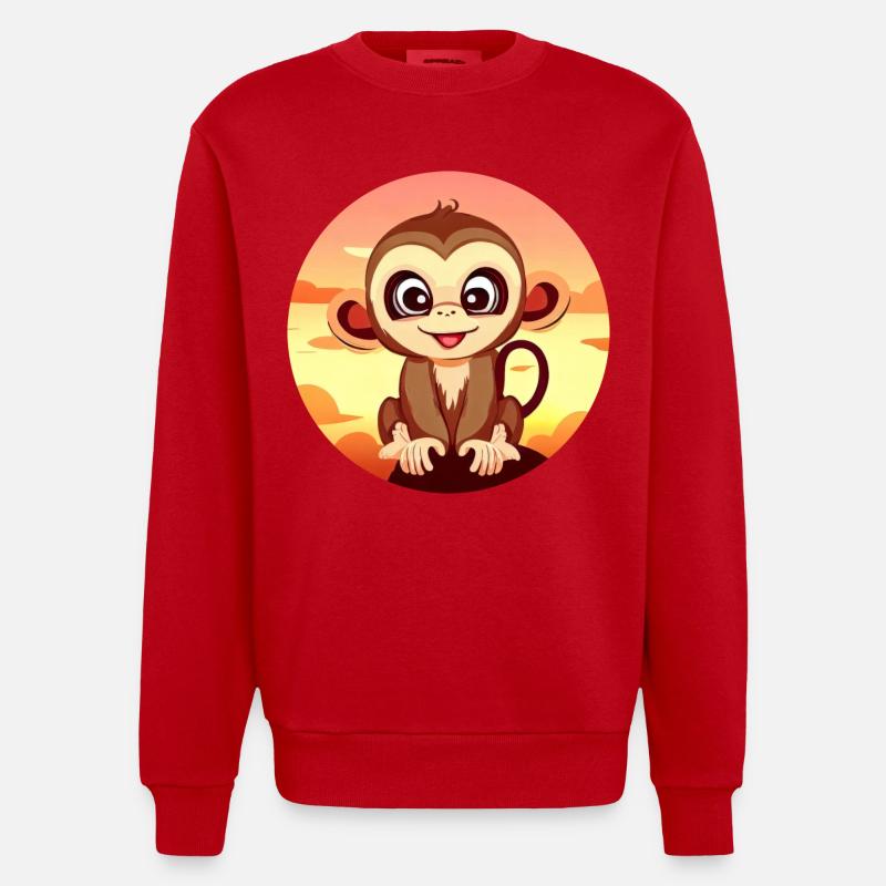 Singe Chimpanzé Round Sunset - Sweat bio épais oversize fabriqué en UE - rouge