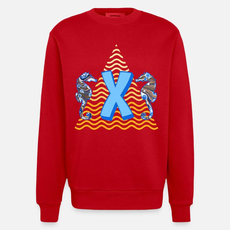 seepferdchen e 262 x - Heavyweight Oversized Organic Crew Neck Made in EU - Rot