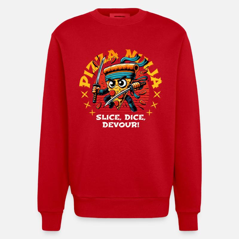 PIZZA NINJA SLICE, DICE, DEVOUR! - Heavyweight Oversized Organic Crew Neck Made in EU - red
