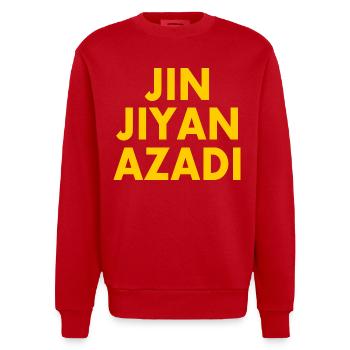 jin jiyan azadi - Heavyweight Oversized Organic Crew Neck Made in EU - Rot - Vorne - AI Model Female 172 light (172cm) & AI Model Male 178 light (178cm)
