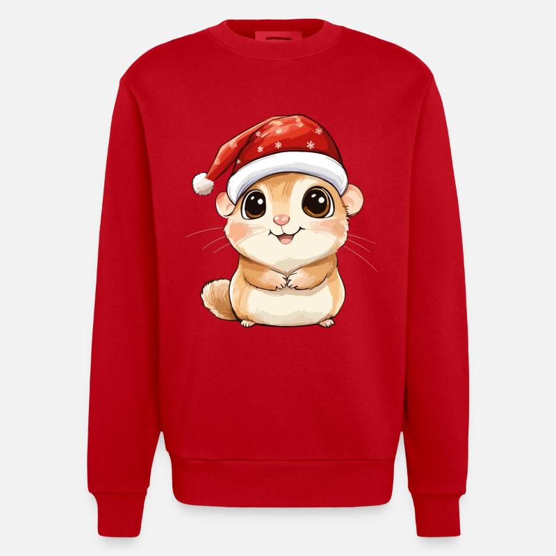 Hamster Noël mignon Noël mignon - Sweat bio épais oversize fabriqué en UE - rouge