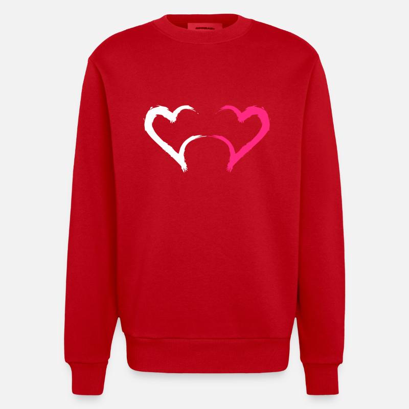 Coeur rose et blanc - Sweat bio épais oversize fabriqué en UE - rouge