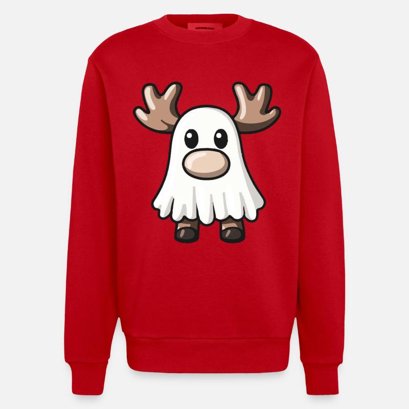 Moose Halloween Comic Ghost - Heavyweight Oversized Organic Crew Neck Made in EU - red