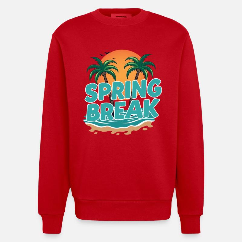 Spring Break Palm Trees Beach - Heavyweight Oversized Organic Crew Neck Made in EU - red
