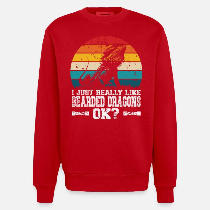 I like bearded dragons - Heavyweight Oversized Organic Crew Neck Made in EU - red