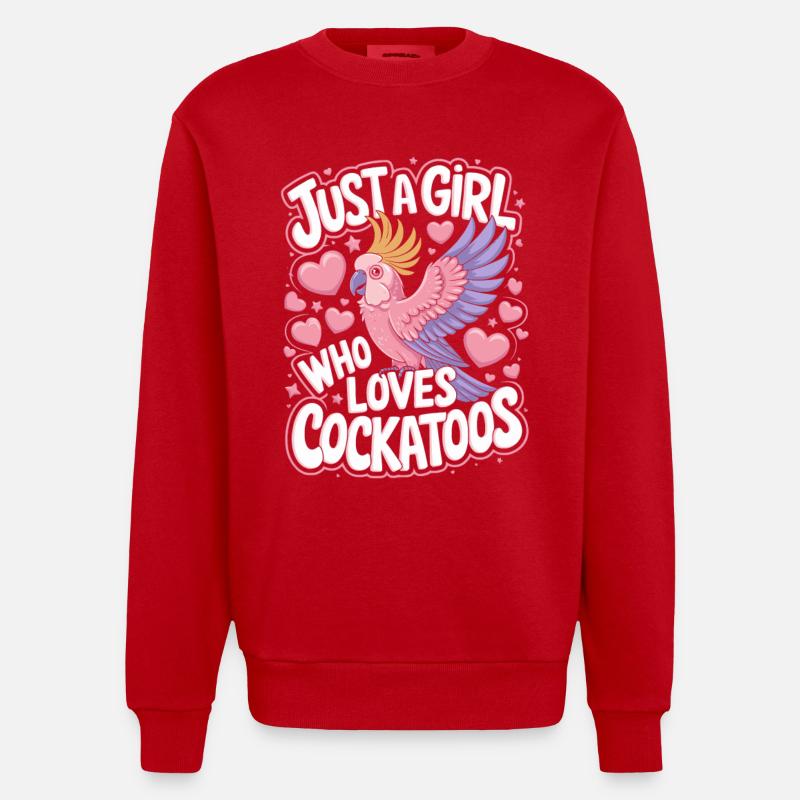 Kakadu Papagei Mädchen Spruch - Heavyweight Oversized Organic Crew Neck Made in EU - Rot