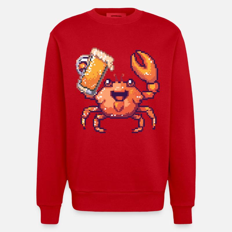 Crab Crab Pixel Beer - Heavyweight Oversized Organic Crew Neck Made in EU - red