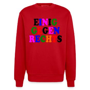 Einig gegen rechts - Heavyweight Oversized Organic Crew Neck Made in EU - Rot - Vorne - AI Model Female 172 light (172cm) & AI Model Male 178 light (178cm)