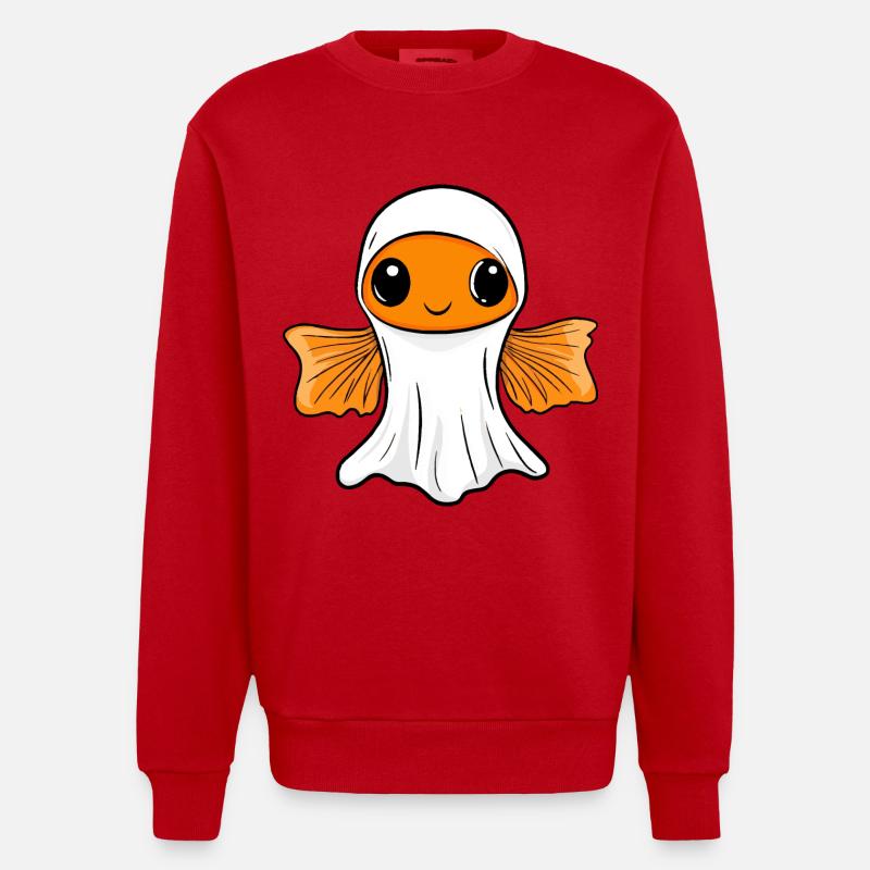 Goldfish Halloween Comic Ghost - Heavyweight Oversized Organic Crew Neck Made in EU - red