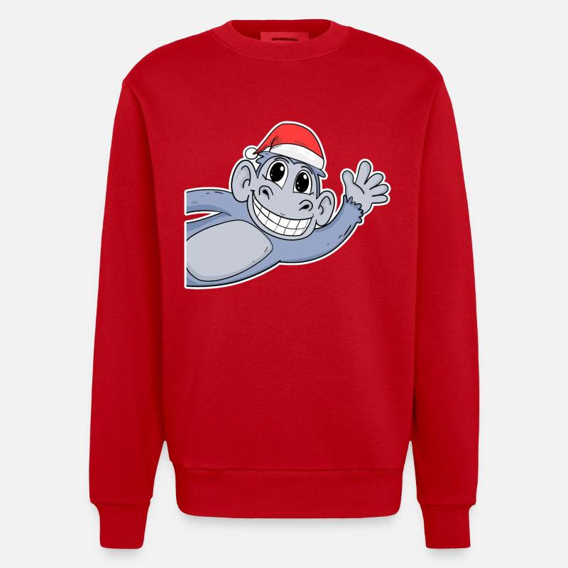 Noël singe - Sweat bio épais oversize fabriqué en UE - rouge