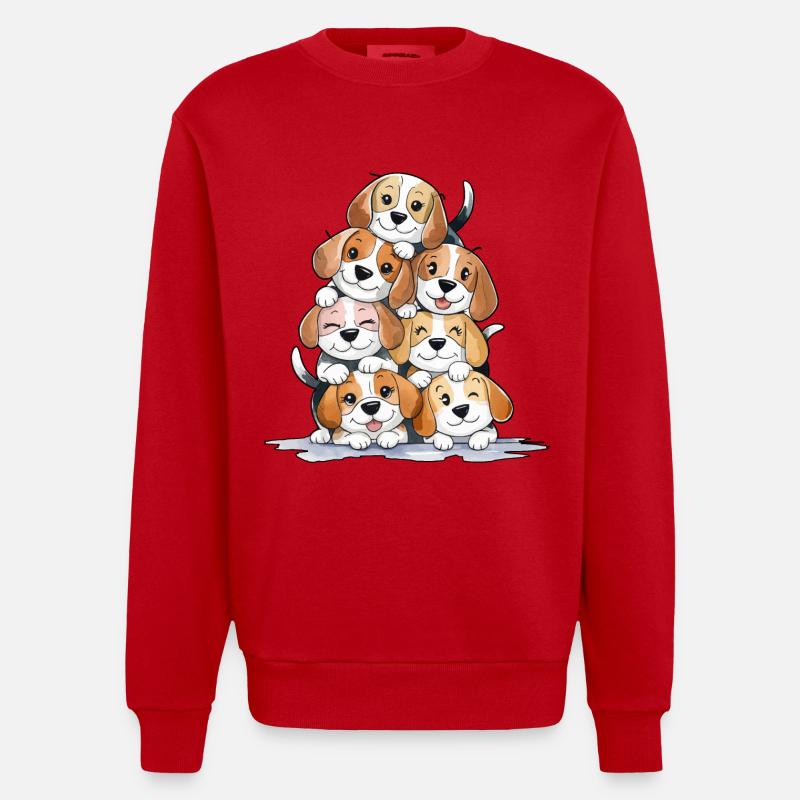 Süße Beagle Pyramide - Heavyweight Oversized Organic Crew Neck Made in EU - Rot
