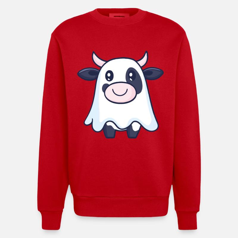Cow Halloween Comic Ghost - Heavyweight Oversized Organic Crew Neck Made in EU - red