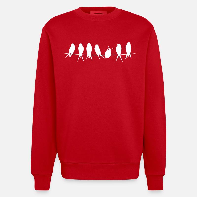Silhouettes d’oiseaux chanteurs sur branche - Sweat bio épais oversize fabriqué en UE - rouge