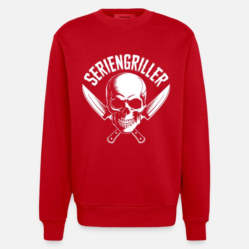 Seriengriller Skull mit Küchenmessern - Heavyweight Oversized Organic Crew Neck Made in EU - Rot