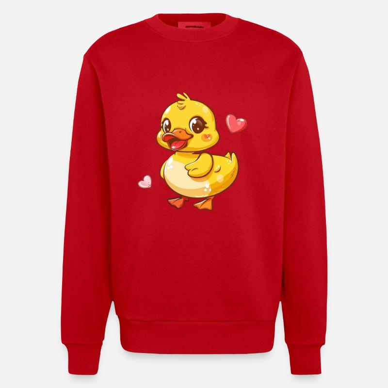 Süßes Entchen Mit Herzchen - Heavyweight Oversized Organic Crew Neck Made in EU - Rot