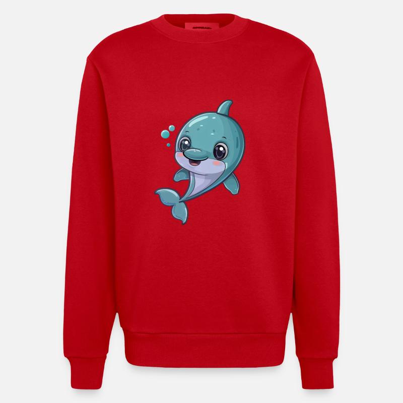 Dauphin joyeux sous l’eau - Sweat bio épais oversize fabriqué en UE - rouge