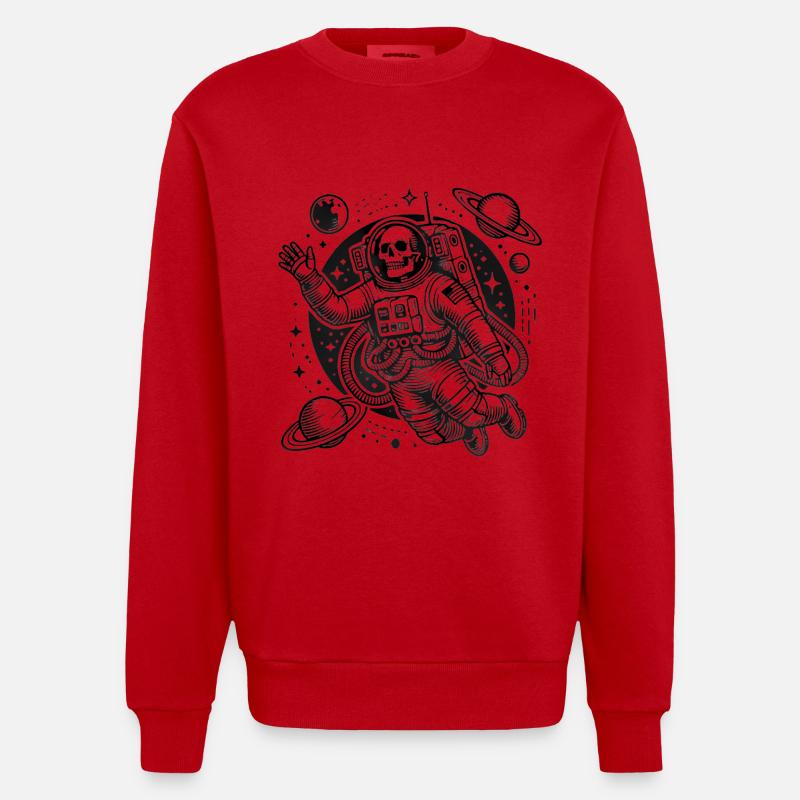 Astronaute squelette flottant dans l’espace - Sweat bio épais oversize fabriqué en UE - rouge
