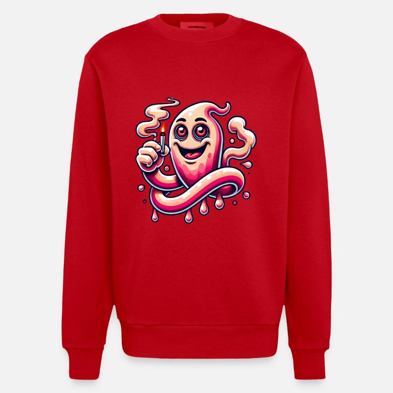 Drôle Stoner Ghost Cartoon Design - Sweat bio épais oversize fabriqué en UE - rouge