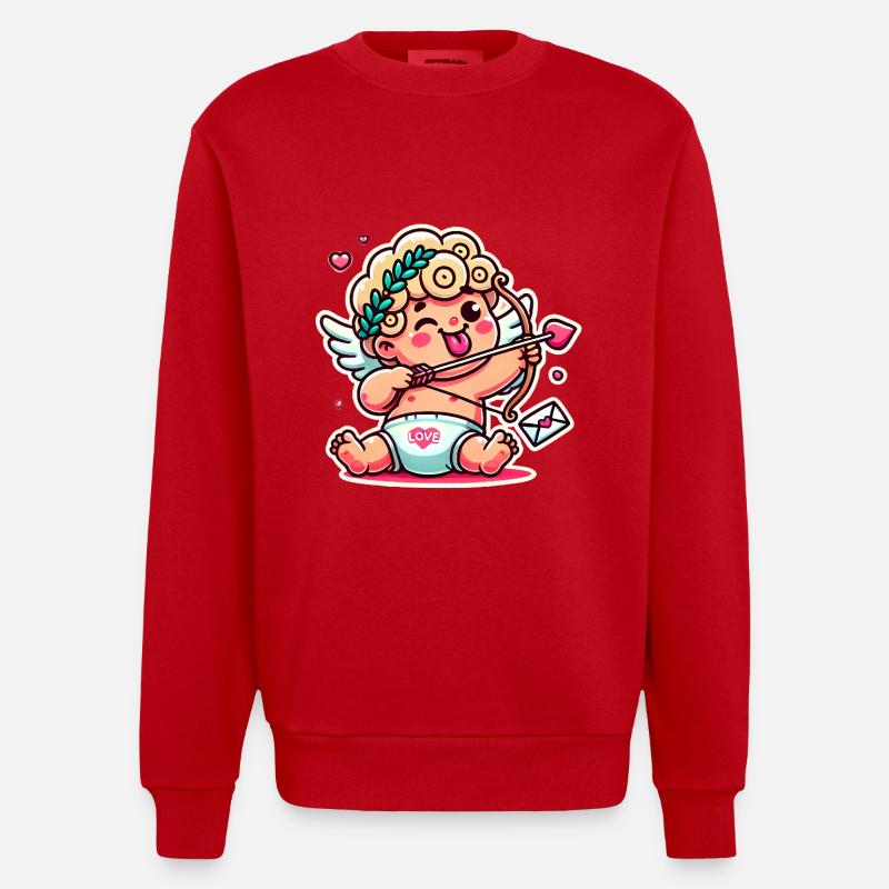 Lustiger Cartoon-Amor mit Bogenpfeil - Heavyweight Oversized Organic Crew Neck Made in EU - Rot