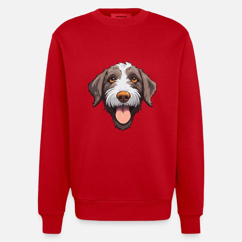 Deutsches drahthaariges Pointer-Hund-Rasse-Aquarell-Auto - Heavyweight Oversized Organic Crew Neck Made in EU - Rot