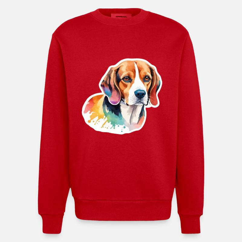 Beagle Wasserfarben - Heavyweight Oversized Organic Crew Neck Made in EU - Rot