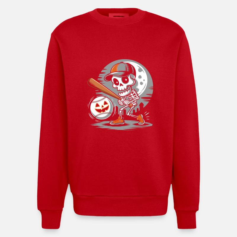 Halloween Baseball Squelette Mignon Effrayant - Sweat bio épais oversize fabriqué en UE - rouge