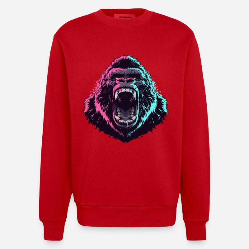 Wütender Gorillakopf im Pop-Art-Stil - Heavyweight Oversized Organic Crew Neck Made in EU - Rot