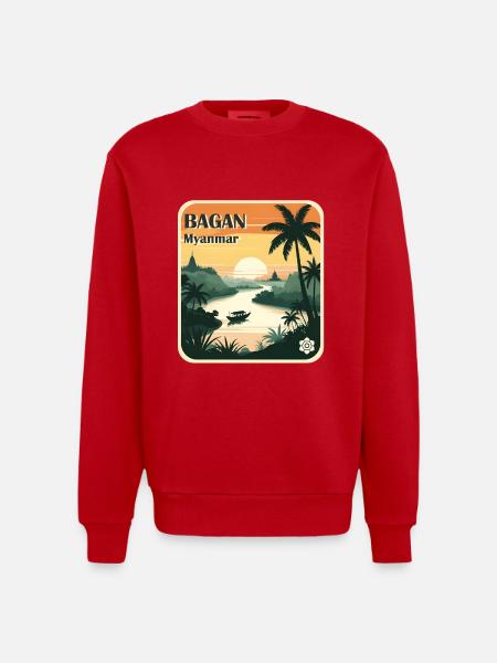 Bagan, Myanmar - Heavyweight Oversized Organic Crew Neck Made in EU - red