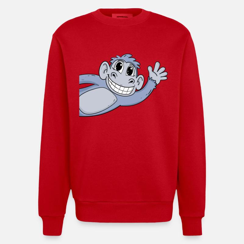 Monkey Greeting Greeting - Heavyweight Oversized Organic Crew Neck Made in EU - red