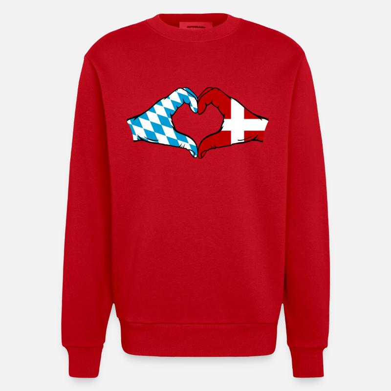 Bavière, Danemark, Drapeau, Mains, Coeur - Sweat bio épais oversize fabriqué en UE - rouge