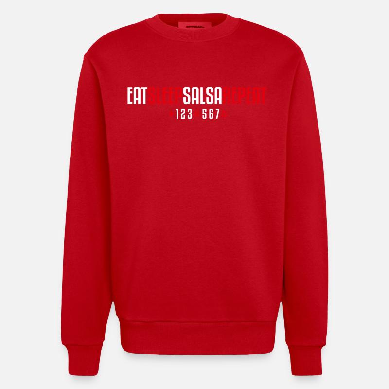 Eat Sleep Salsa Repeat – 123-567 - Heavyweight Oversized Organic Crew Neck Made in EU - Rot