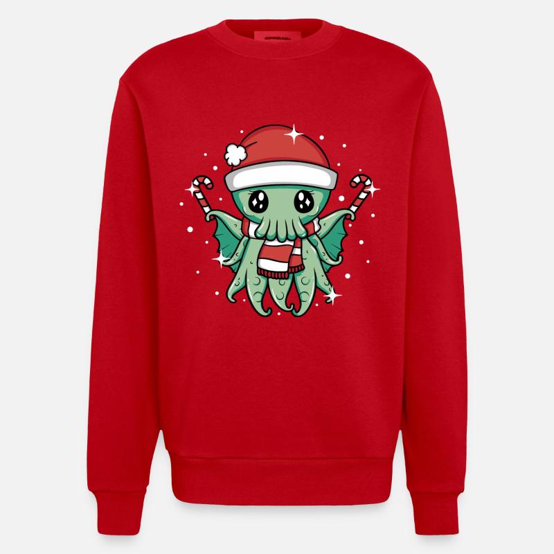 Weihnachten Cthulhu - Heavyweight Oversized Organic Crew Neck Made in EU - Rot