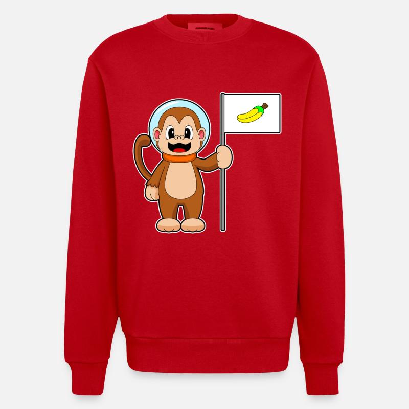 Singe, Banane, Astronaute, Espace - Sweat bio épais oversize fabriqué en UE - rouge
