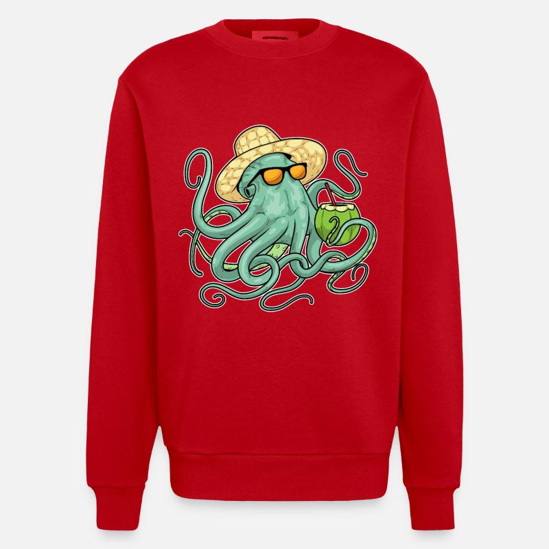 Octopus Beach Coconut Été - Sweat bio épais oversize fabriqué en UE - rouge