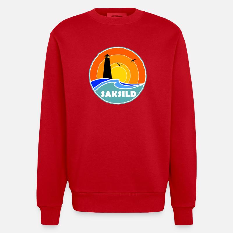 Phare de Saksild, Danemark - Sweat bio épais oversize fabriqué en UE - rouge