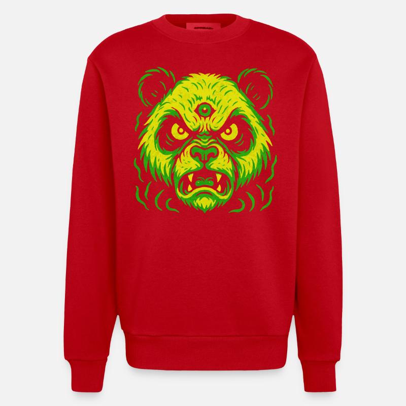 Dreiaugiger Neon-Panda mit Killerblick - Heavyweight Oversized Organic Crew Neck Made in EU - Rot