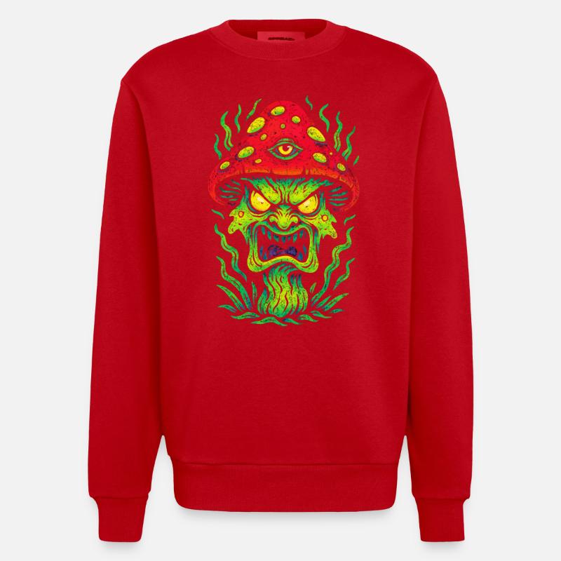 Psycho Toadstool with Third Eye - Heavyweight Oversized Organic Crew Neck Made in EU - red