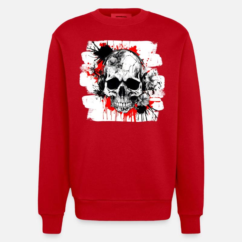 crâne éclaboussure trash polka tattoo - Sweat bio épais oversize fabriqué en UE - rouge